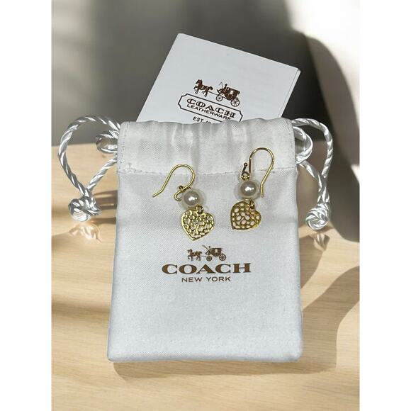 Coach Pearl and Heart Drop Earrings - Picture 2 of 6